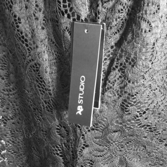 AB Studio Size Large Top Victorian Lace Swing Sleeveless Black Lined Tank NEW - Picture 12 of 13